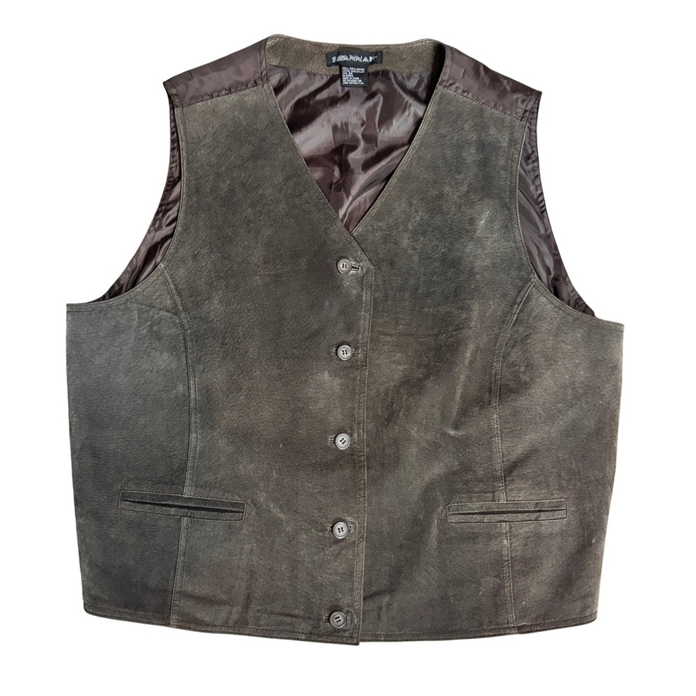 Savannah Mens 2X Dark Brown Suede Leather Button Front Western Vest‎ RN 88842
